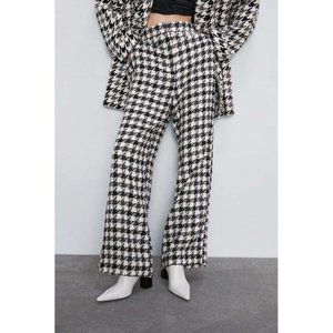 NEW Zara L Straight Checked Trouser Pants Wide Leg